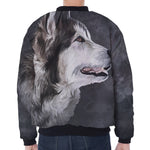 Alaskan Malamute Painting Print Zip Sleeve Bomber Jacket