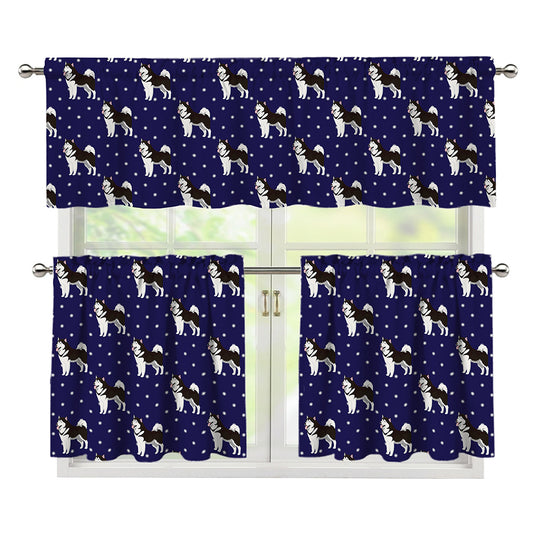 Alaskan Malamute Pattern Print 3 Piece Kitchen Curtains