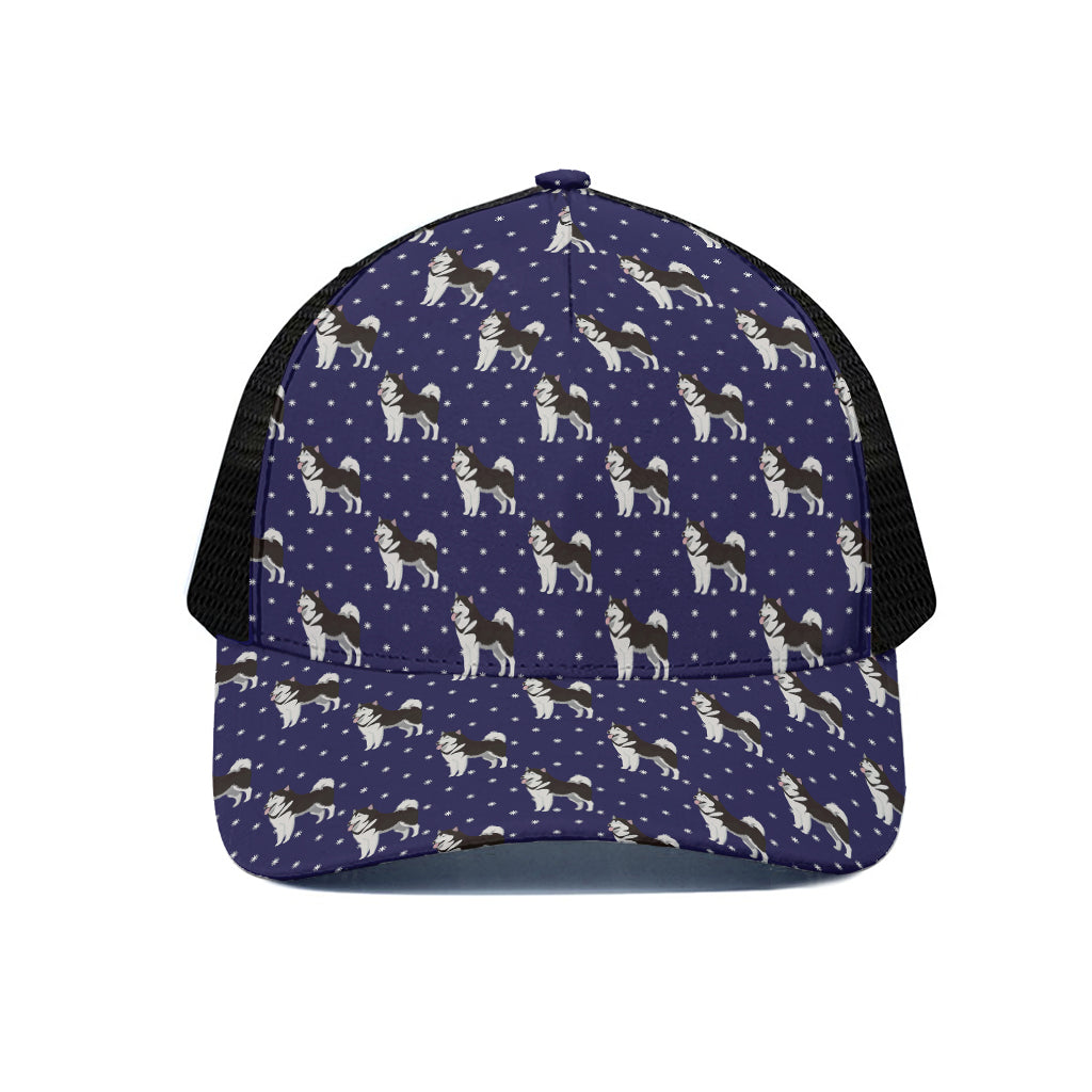Alaskan Malamute Pattern Print Black Mesh Trucker Cap