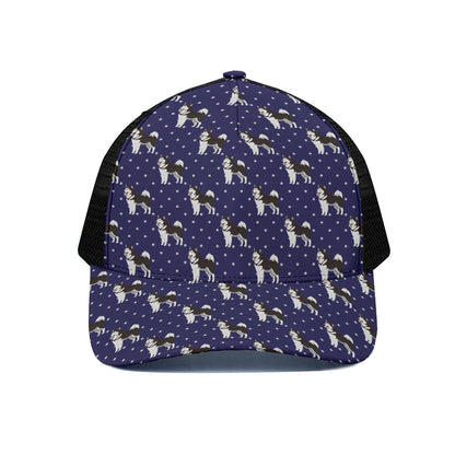 Alaskan Malamute Pattern Print Black Mesh Trucker Cap