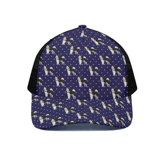 Alaskan Malamute Pattern Print Black Mesh Trucker Cap