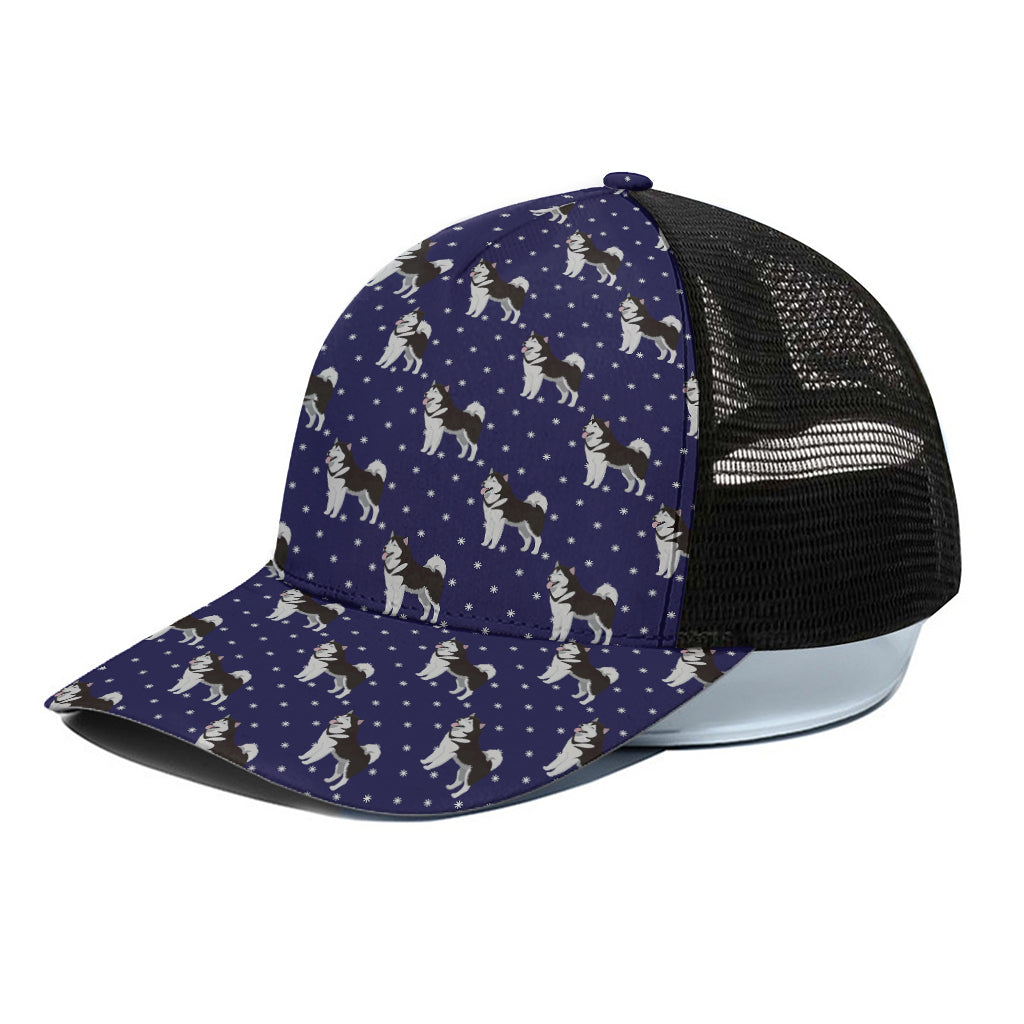 Alaskan Malamute Pattern Print Black Mesh Trucker Cap