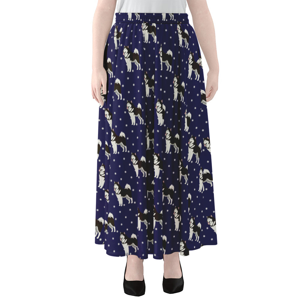 Alaskan Malamute Pattern Print Chiffon Maxi Skirt