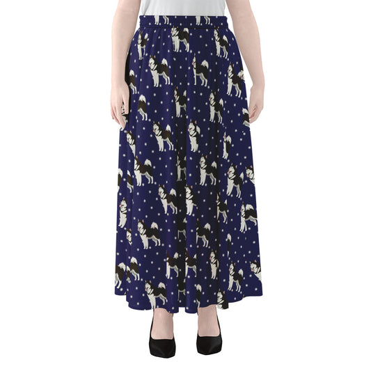 Alaskan Malamute Pattern Print Chiffon Maxi Skirt