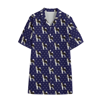 Alaskan Malamute Pattern Print Cotton Hawaiian Shirt
