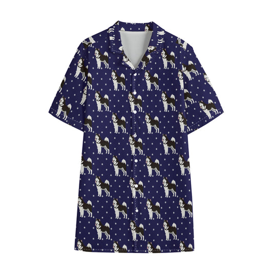 Alaskan Malamute Pattern Print Cotton Hawaiian Shirt