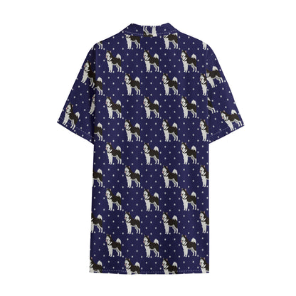 Alaskan Malamute Pattern Print Cotton Hawaiian Shirt
