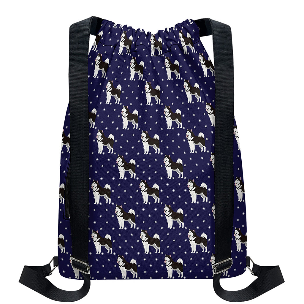 Alaskan Malamute Pattern Print Drawstring Backpack