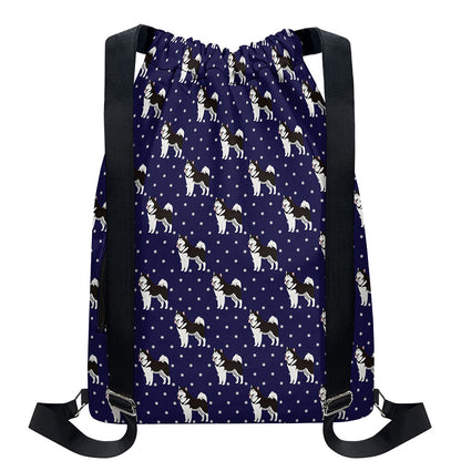 Alaskan Malamute Pattern Print Drawstring Backpack