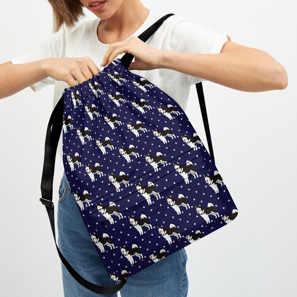Alaskan Malamute Pattern Print Drawstring Backpack