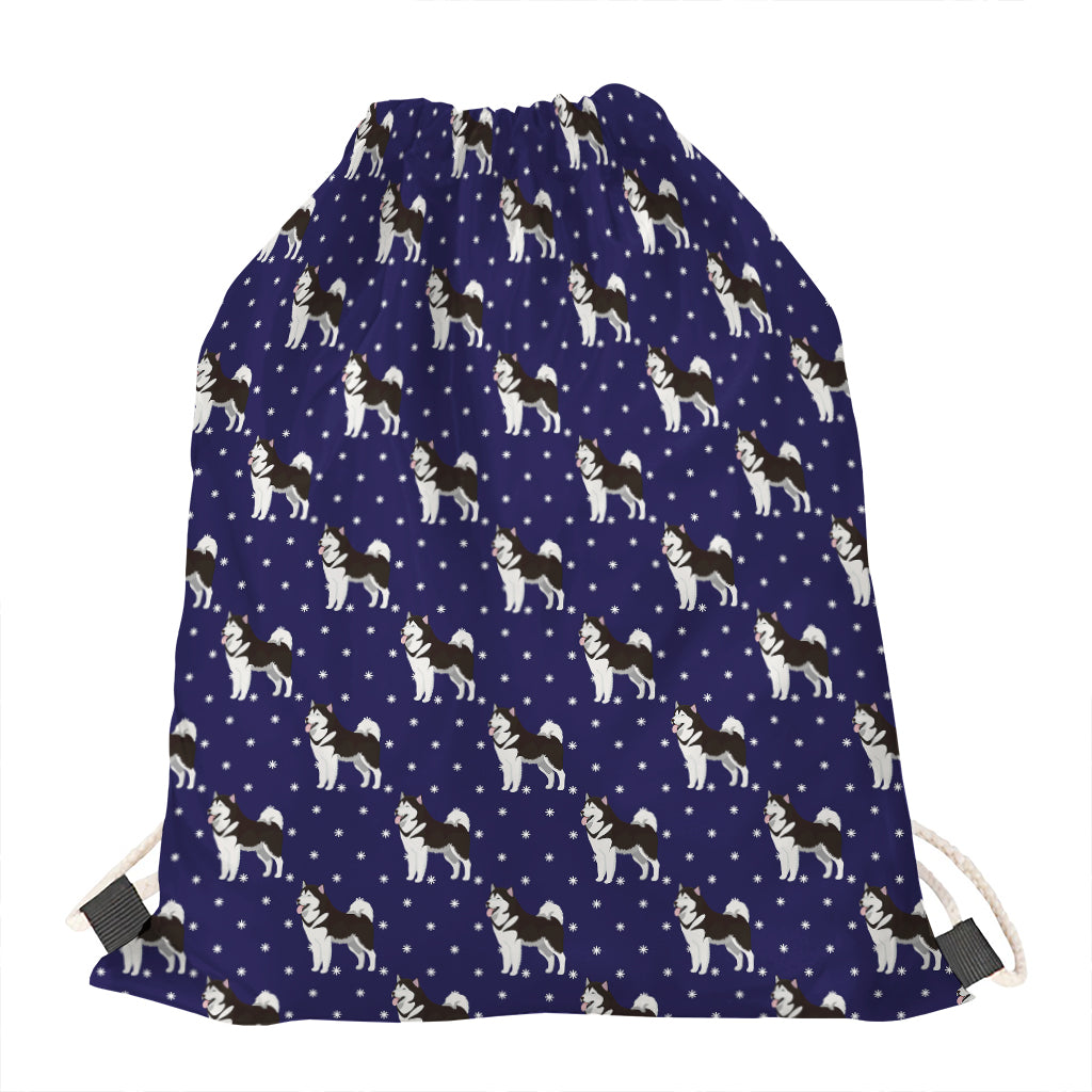 Alaskan Malamute Pattern Print Drawstring Bag