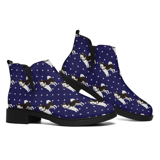 Alaskan Malamute Pattern Print Flat Ankle Boots