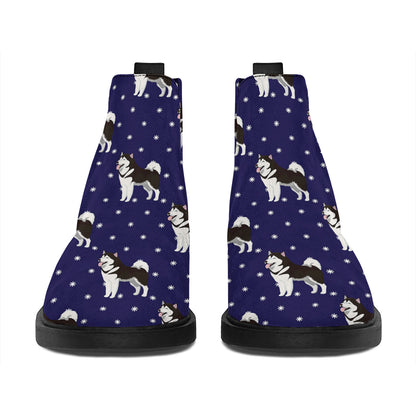 Alaskan Malamute Pattern Print Flat Ankle Boots