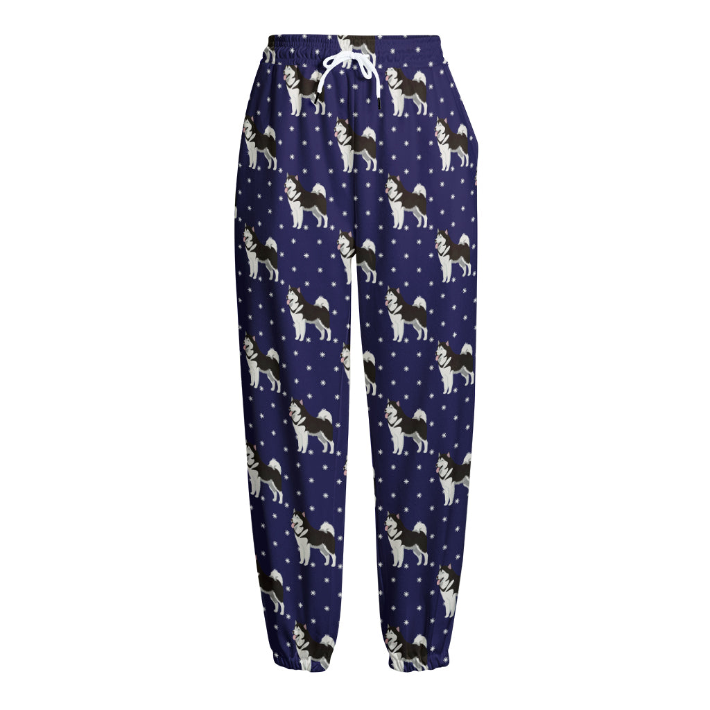Alaskan Malamute Pattern Print Fleece Lined Knit Pants