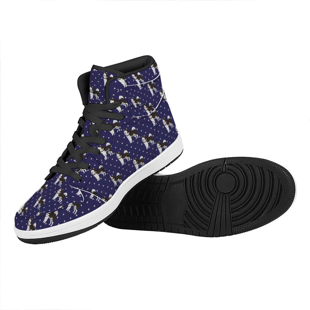 Alaskan Malamute Pattern Print High Top Leather Sneakers