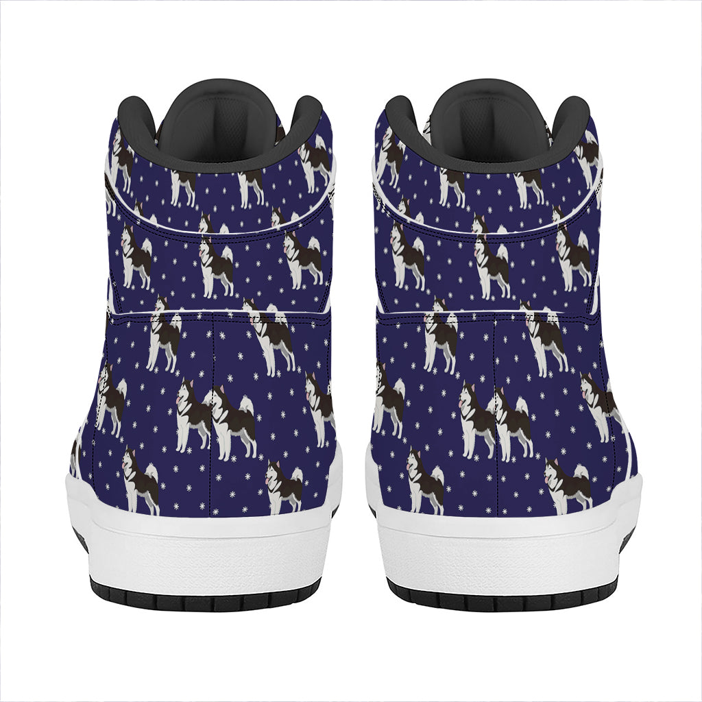 Alaskan Malamute Pattern Print High Top Leather Sneakers