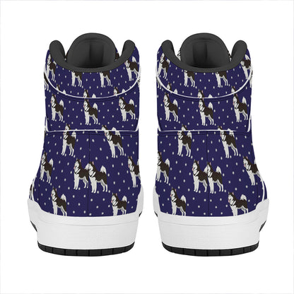 Alaskan Malamute Pattern Print High Top Leather Sneakers
