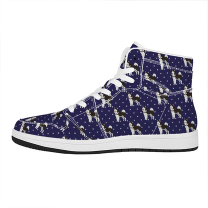Alaskan Malamute Pattern Print High Top Leather Sneakers