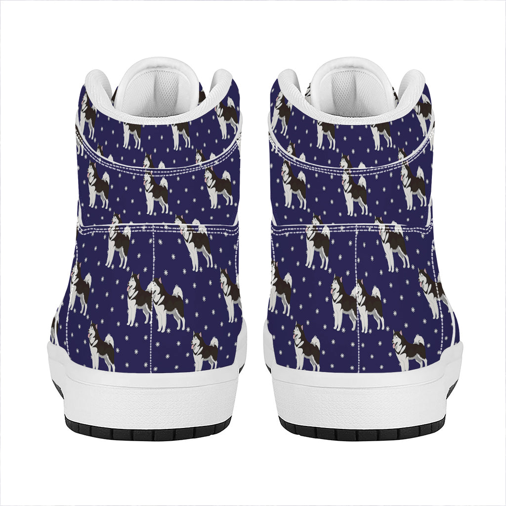 Alaskan Malamute Pattern Print High Top Leather Sneakers