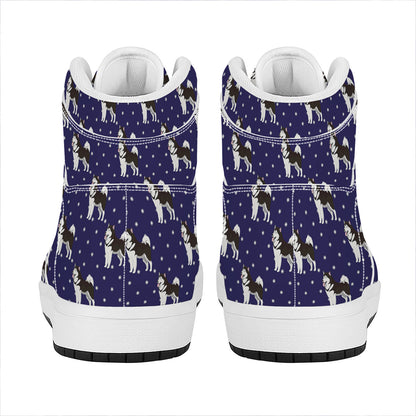 Alaskan Malamute Pattern Print High Top Leather Sneakers