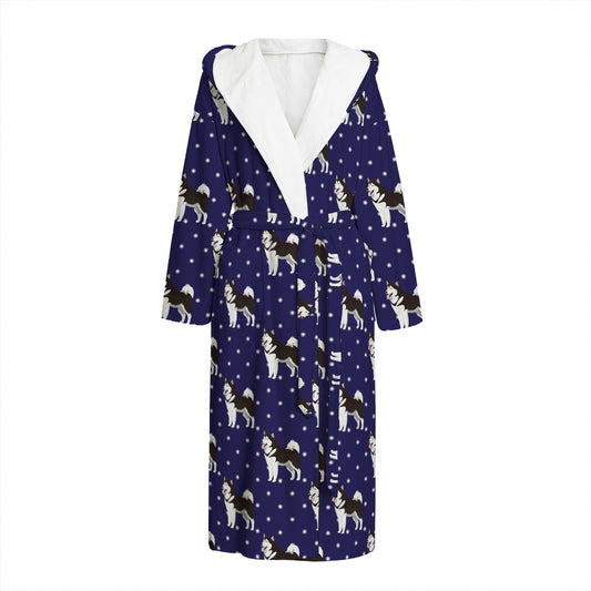 Alaskan Malamute Pattern Print Hooded Bathrobe