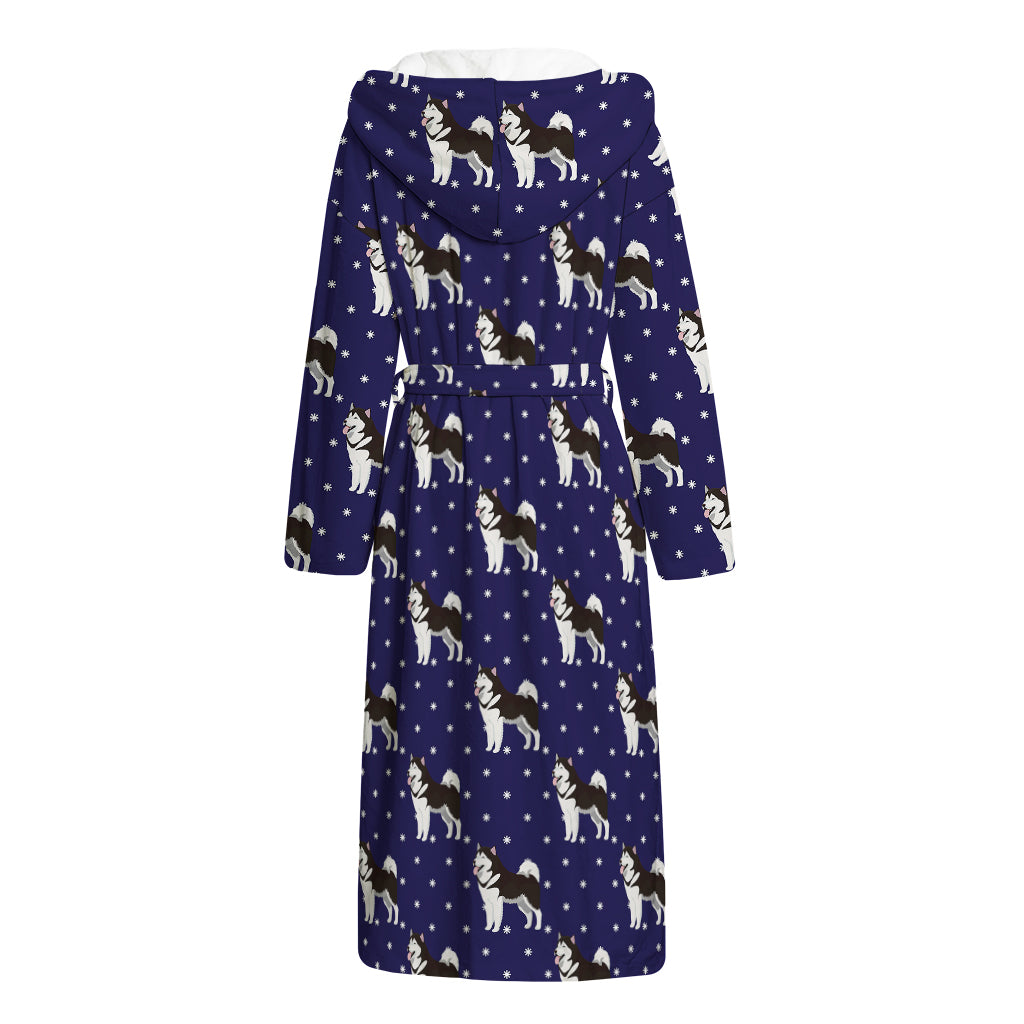 Alaskan Malamute Pattern Print Hooded Bathrobe