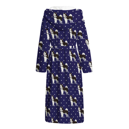 Alaskan Malamute Pattern Print Hooded Bathrobe
