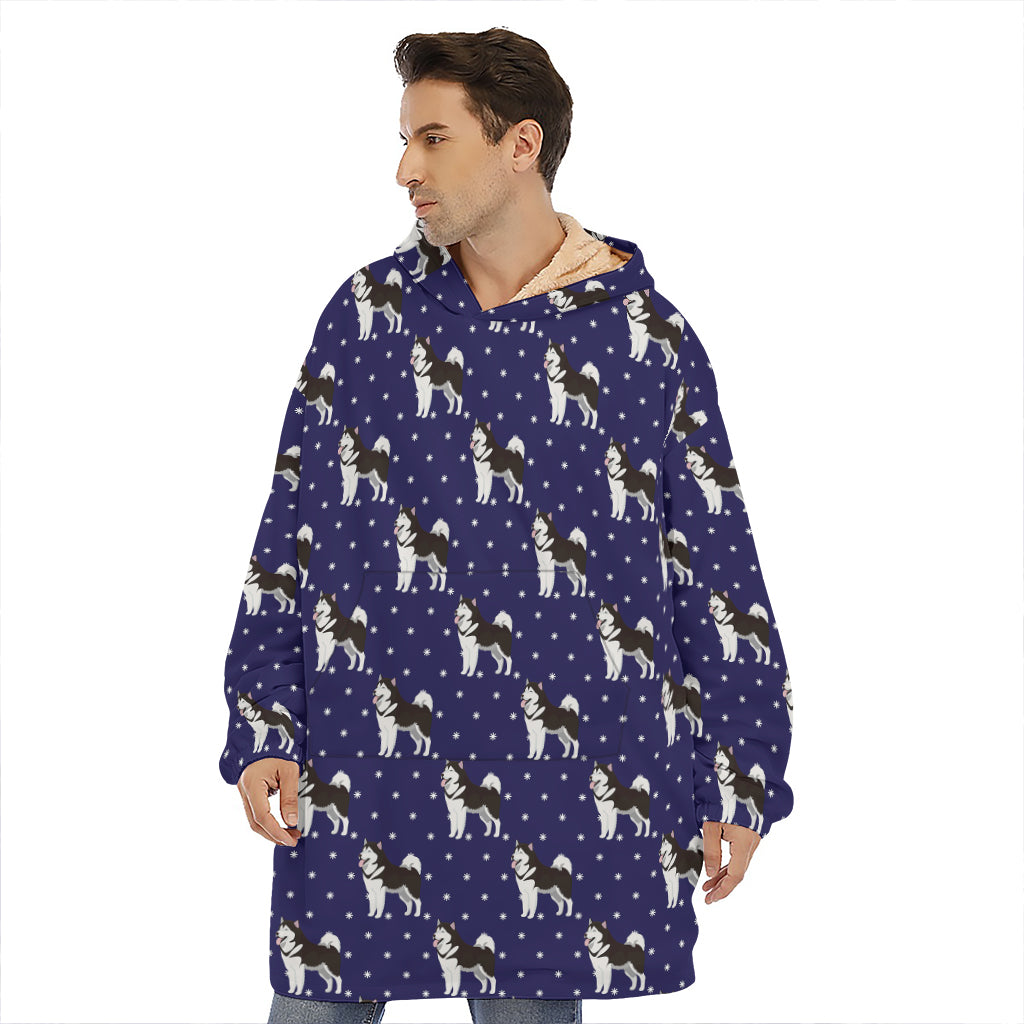 Alaskan Malamute Pattern Print Hoodie Blanket