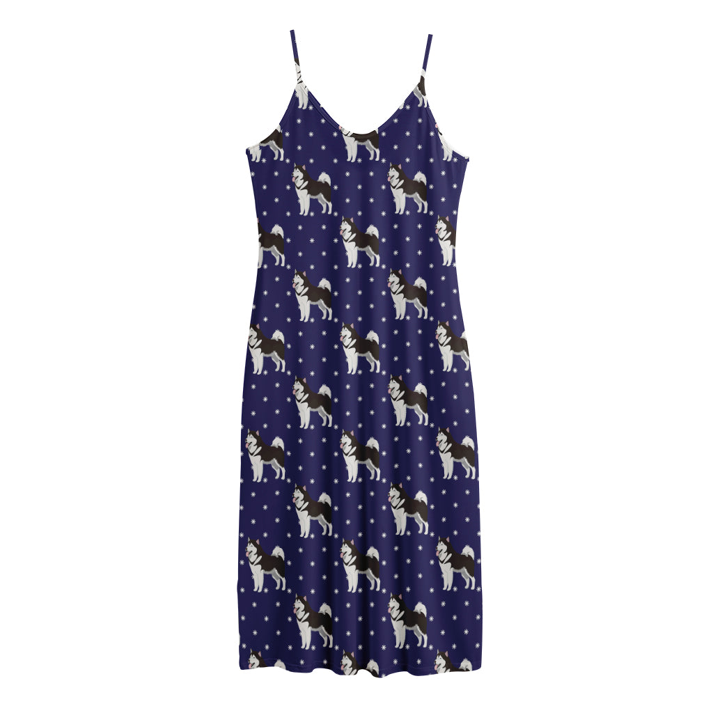 Alaskan Malamute Pattern Print Jersey Midi Cami Dress