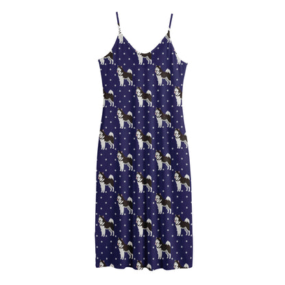 Alaskan Malamute Pattern Print Jersey Midi Cami Dress