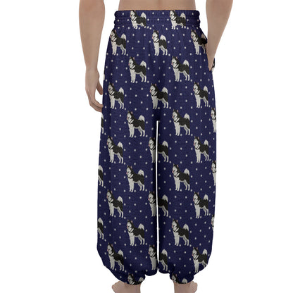 Alaskan Malamute Pattern Print Lantern Pants