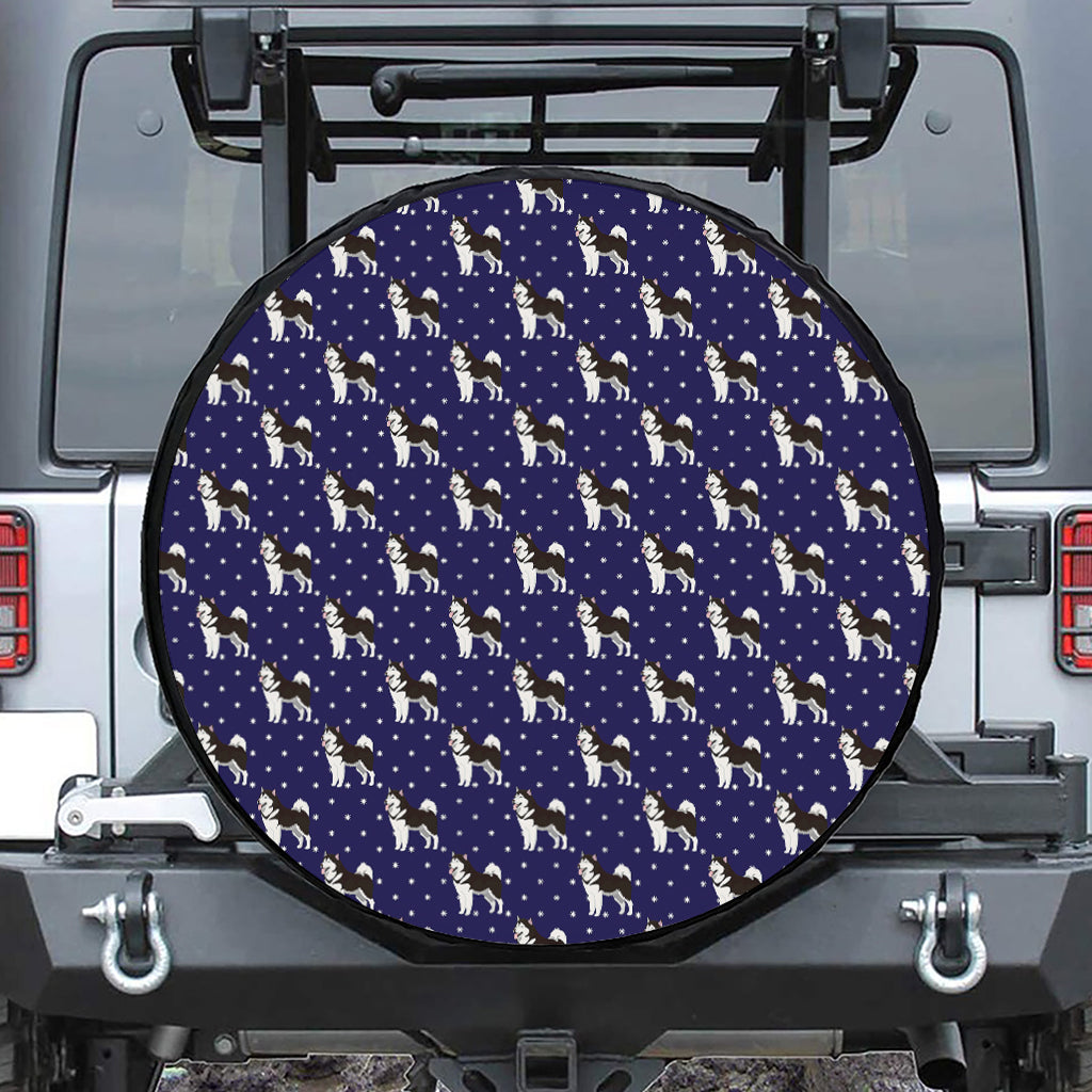 Alaskan Malamute Pattern Print Leather Spare Tire Cover