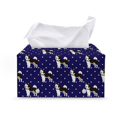 Alaskan Malamute Pattern Print Leather Tissue Box Cover