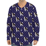 Alaskan Malamute Pattern Print Long Sleeve Baseball Jersey