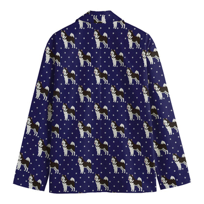 Alaskan Malamute Pattern Print Men's Cotton Blazer