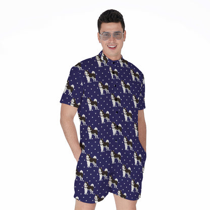 Alaskan Malamute Pattern Print Men's Rompers