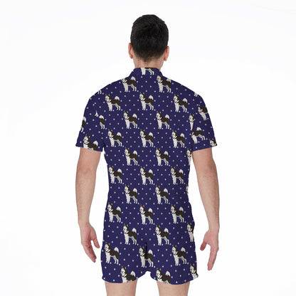 Alaskan Malamute Pattern Print Men's Rompers