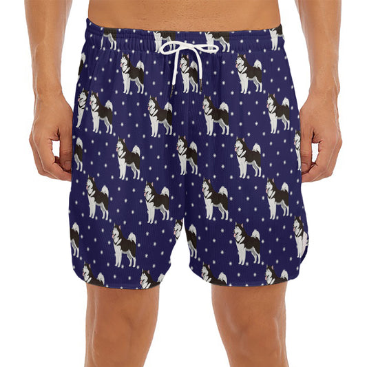 Alaskan Malamute Pattern Print Men's Split Running Shorts