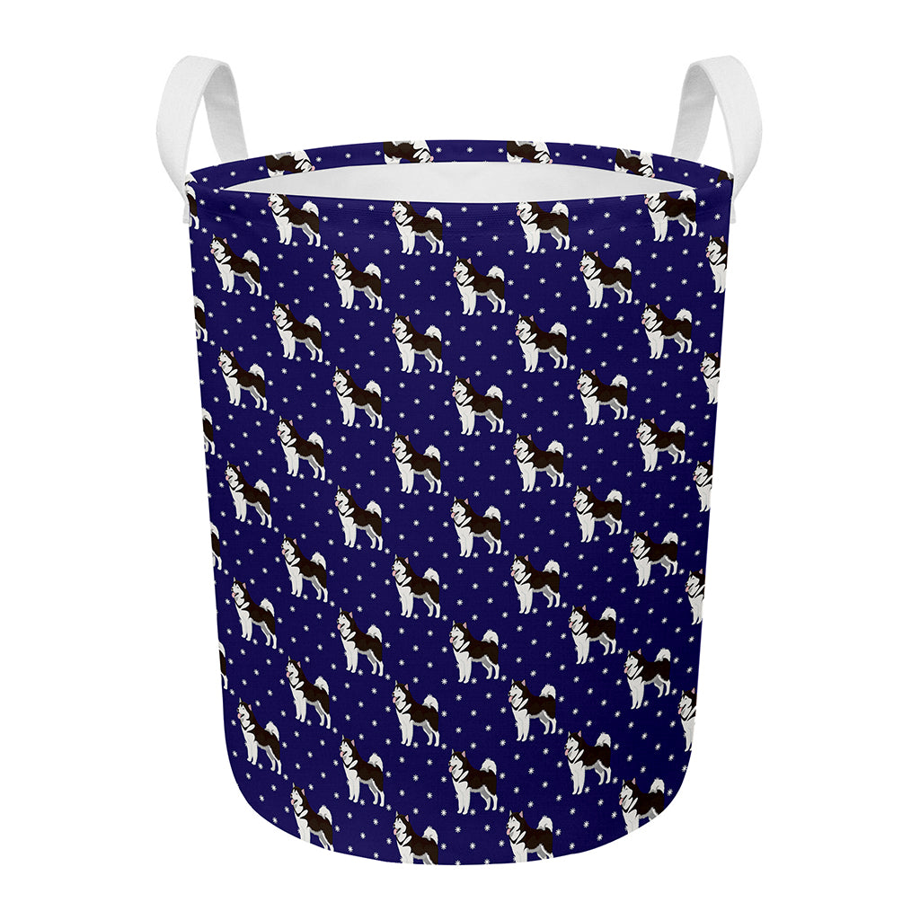 Alaskan Malamute Pattern Print Round Laundry Basket