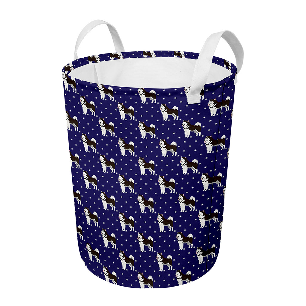 Alaskan Malamute Pattern Print Round Laundry Basket