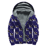 Alaskan Malamute Pattern Print Sherpa Lined Zip Up Hoodie