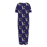 Alaskan Malamute Pattern Print Short Sleeve Long Nightdress