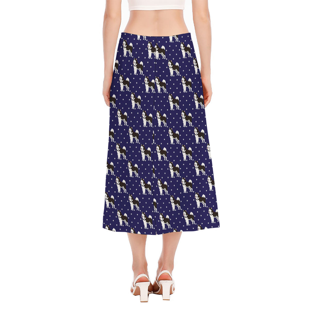 Alaskan Malamute Pattern Print Side Slit Midi Skirt