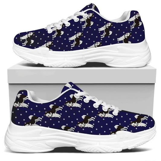 Alaskan Malamute Pattern Print White Chunky Shoes