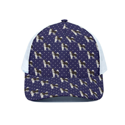 Alaskan Malamute Pattern Print White Mesh Trucker Cap