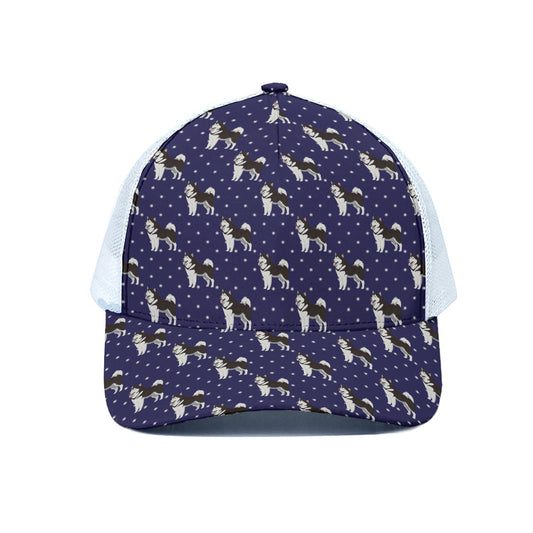 Alaskan Malamute Pattern Print White Mesh Trucker Cap