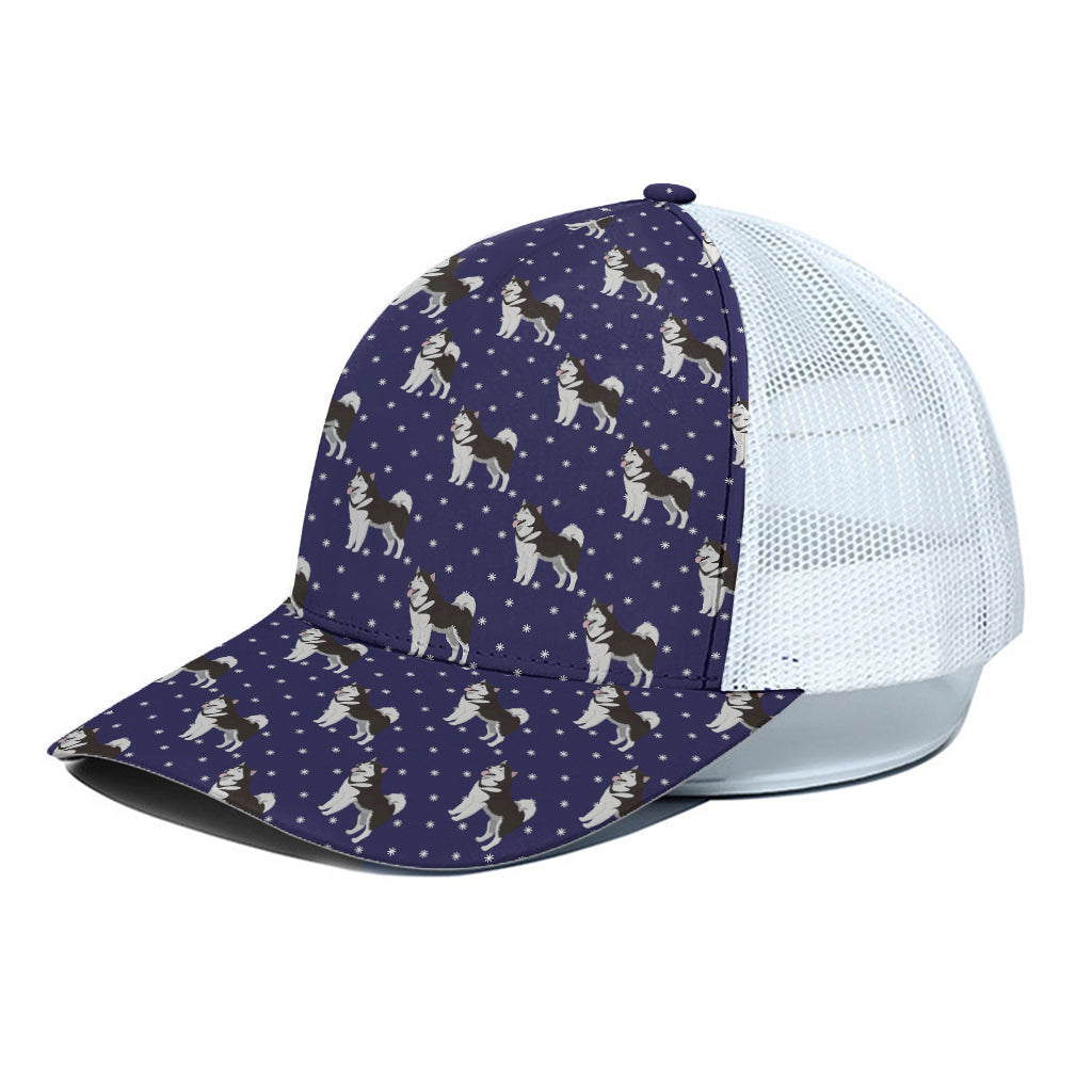Alaskan Malamute Pattern Print White Mesh Trucker Cap