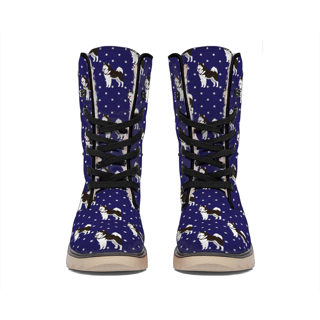 Alaskan Malamute Pattern Print Winter Boots