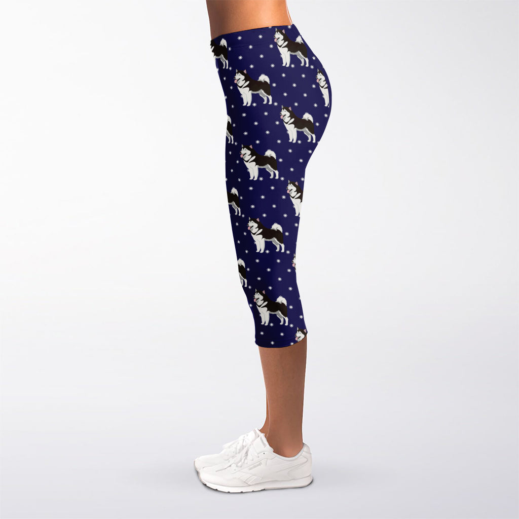 Alaskan Malamute Pattern Print Women's Capri Leggings
