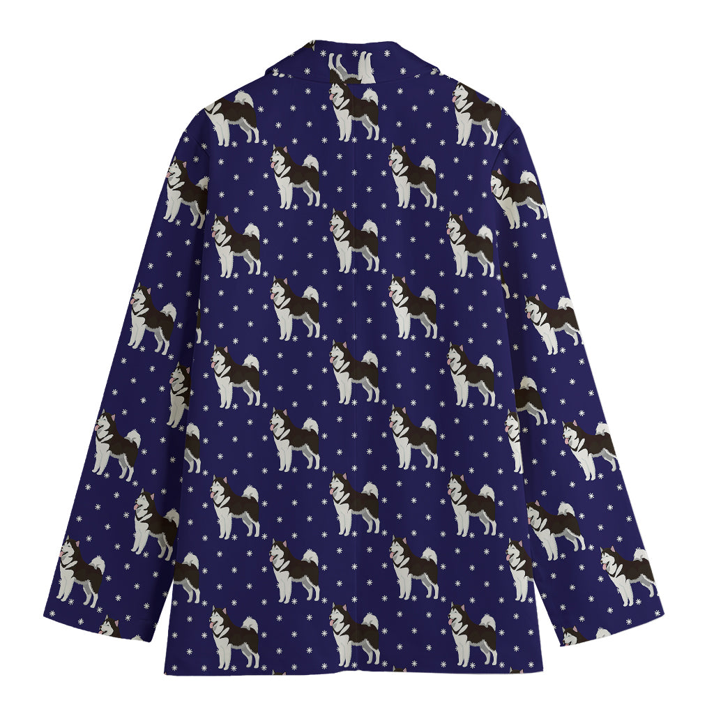 Alaskan Malamute Pattern Print Women's Cotton Blazer